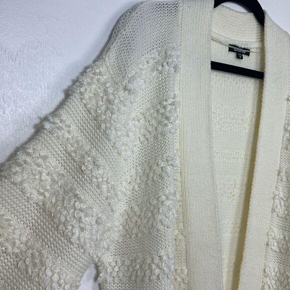 Coco Bleu Ivory Textured Open Front Oversized Cardigan Sweater Size M - Picture 7 of 10